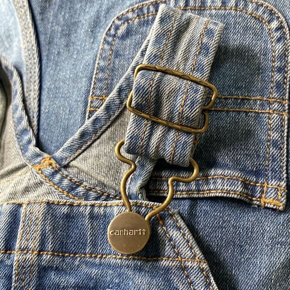 Carhartt Overalls Baby Infant 9 Months Blue Denim Bib Adjustable Strap Snap Leg - Picture 10 of 11